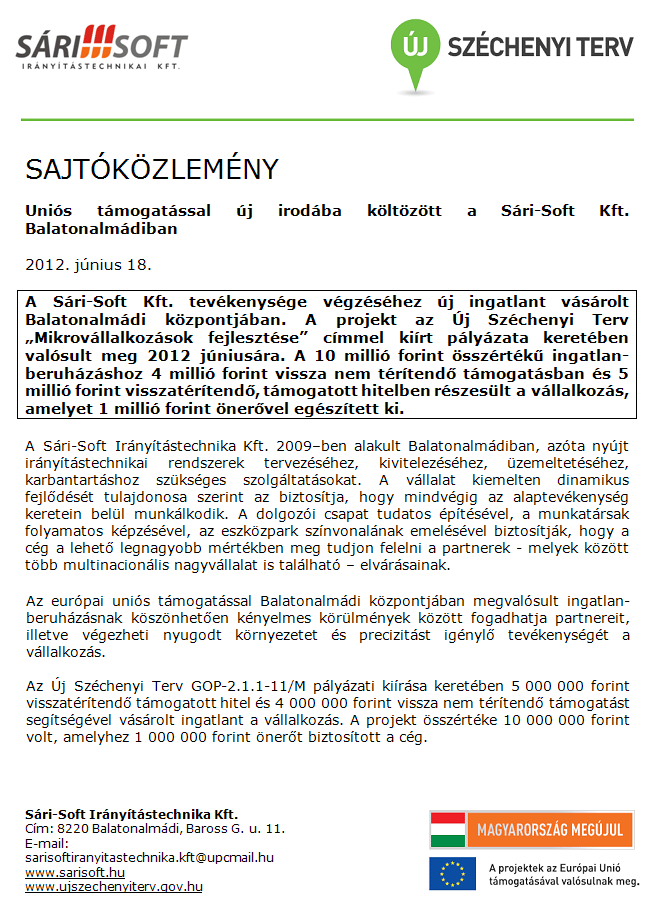 Sajtóközlemény